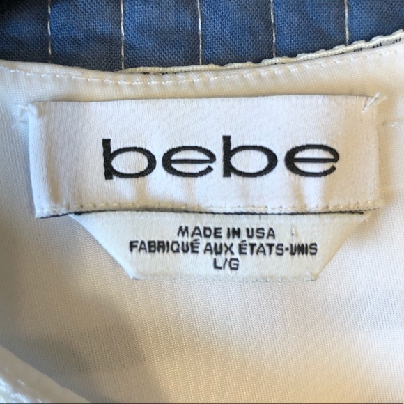 Bebe white striped fit and flare dress 👗Size L - Picture 3 of 4